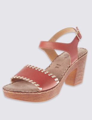 Leather Two Part Block Heel Clog Sandals